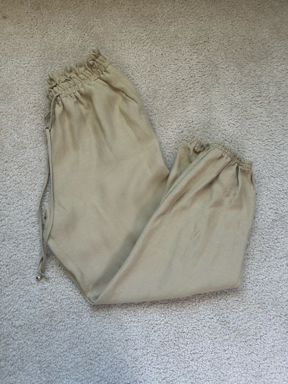 ZARA Beige High Waisted Jogger Pants | Tapered Cuffed Casual Trousers M